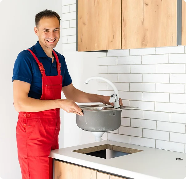 Plumber installing a new kitchen sink